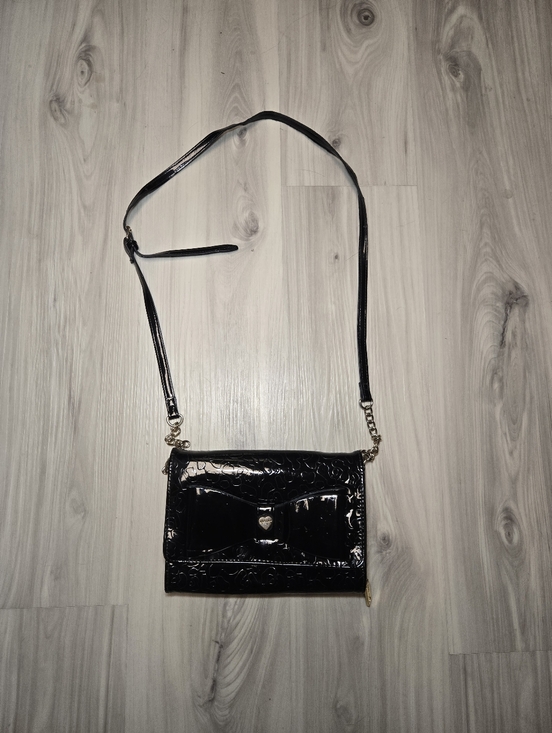 Betsey Johnson Handbags - Betsey Johnson Black Patent Embossed Leopard Bow Crossbody Wallet